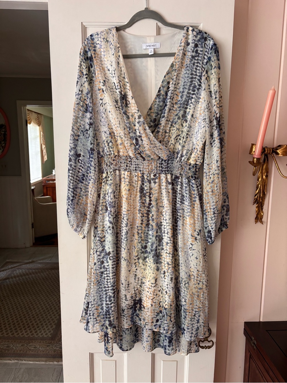 Anne Klein Watercolor Print Wrap-style Dress in Blues and Creams